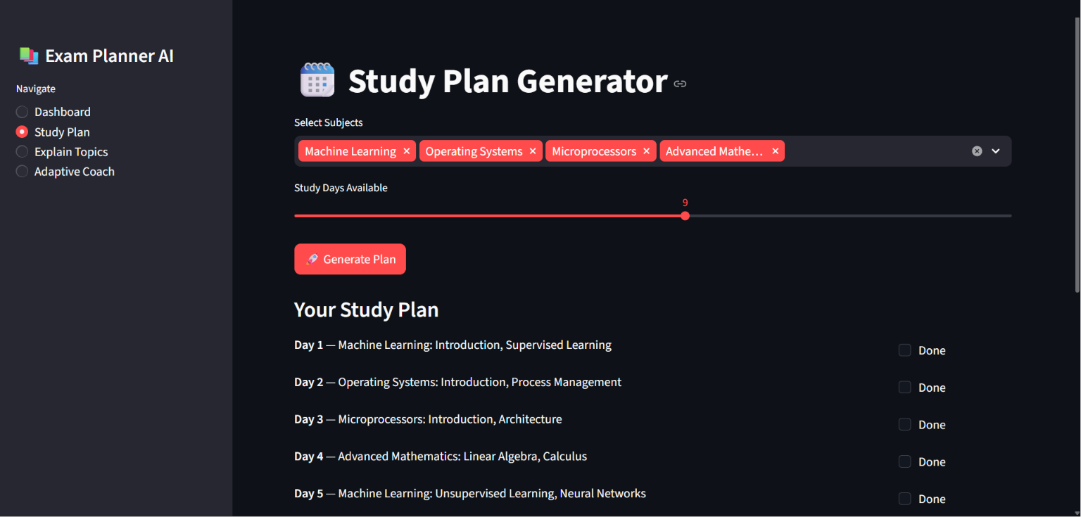 Multi-Agent Exam Planner screenshot